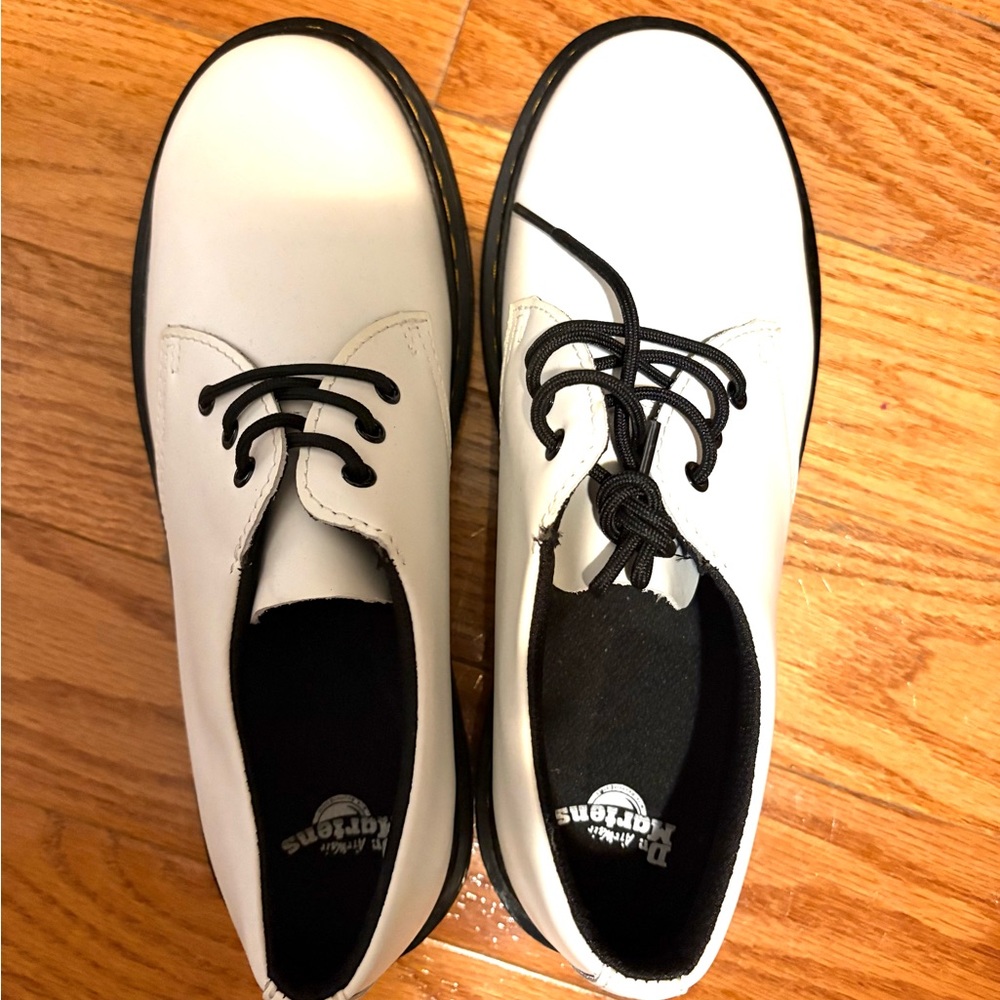 Dr. Martens White Leather Boots with Black Accents